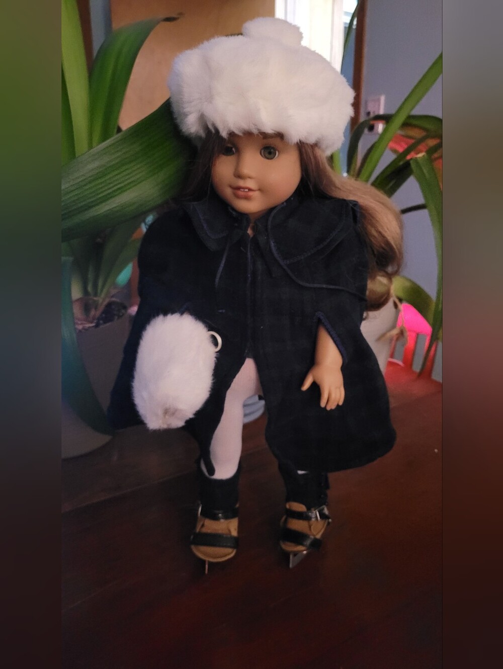Pleasant Company Samantha Plaid Cape and Gaiters Doll Skating Set